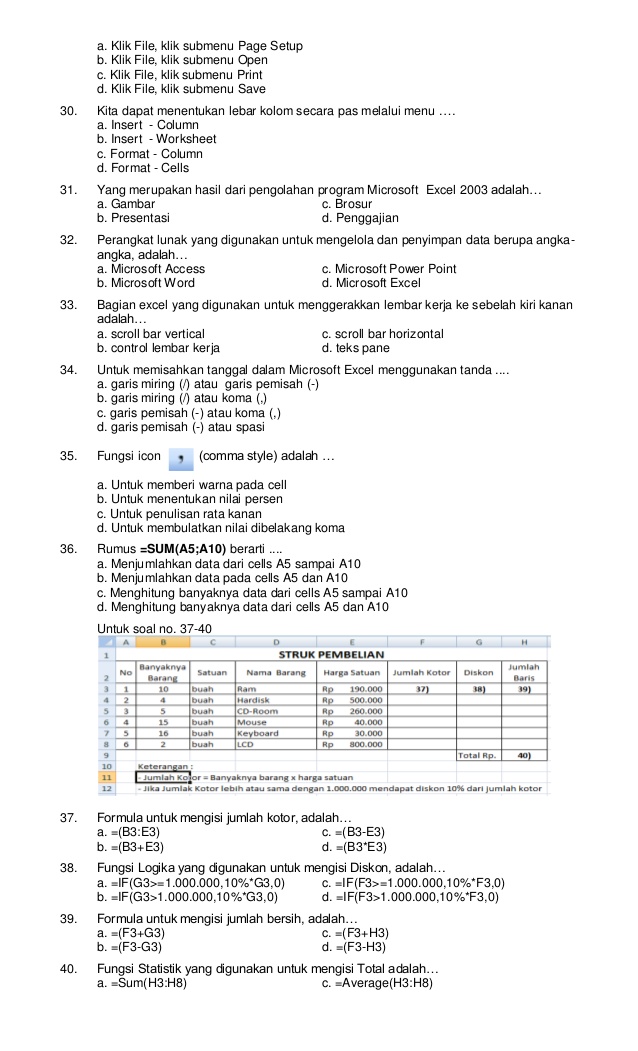 Soal Tik Kelas 8 Tentang Perangkat Lunak Microsoft Excel Dan Jawaban Therealwhat 5913